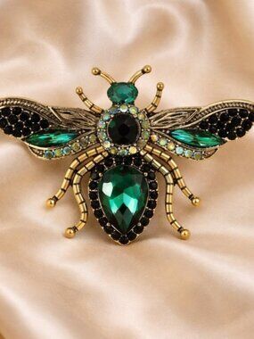 Vintage Green Crystal Bee Brooch